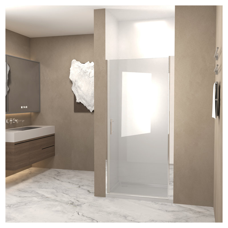 Porte de douche pivotante 32 po x 72 po avec verre trempé de 6 mm, demi-cadre en aluminium chromé, film antidéflagrant pour la séparation de la salle de bain à sec ou à sec