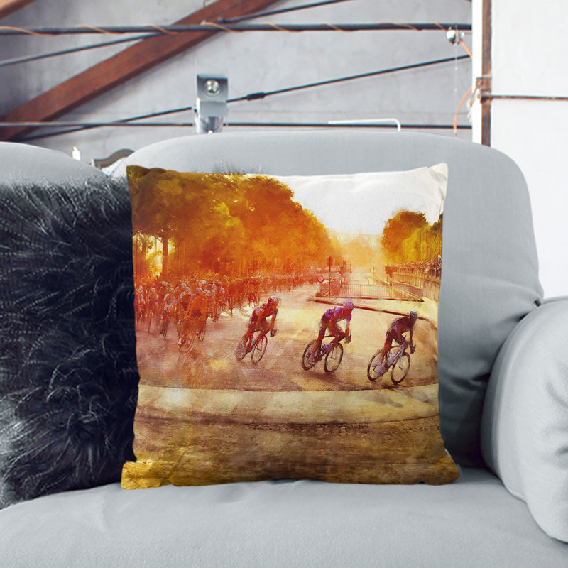 Tour De France Cycling Scatter Cushion with Filling, 40cm H x 40cm W x 15cm D