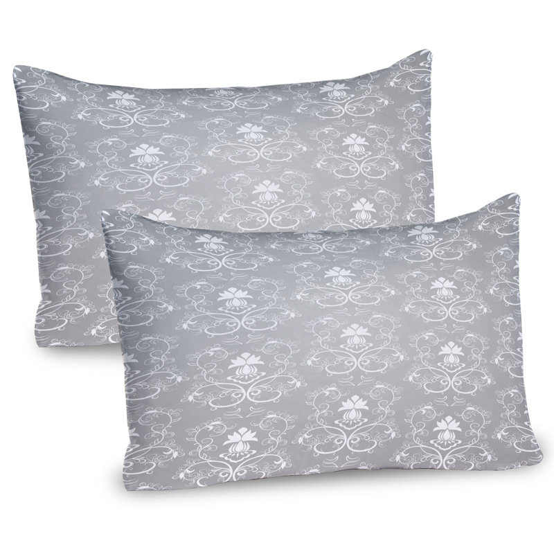 Ambesonne Damask Pillow Sham 2 Pack Antique Damask Royal Grey and White, 20"H x 26"W