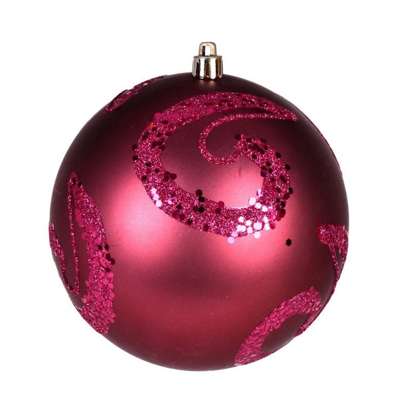 Ornement boule mat à paillettes, Rouge, 4