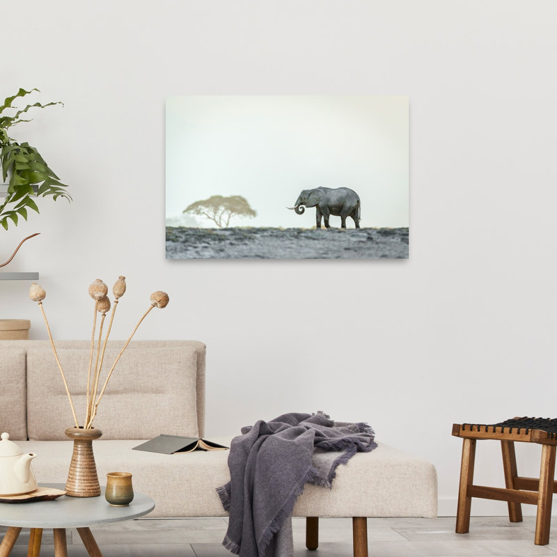Serene African Elephant Peaceful Serene Tranquil Elephant Landscape Nature Wall Art Print, 60.96cm H x 91.44cm W