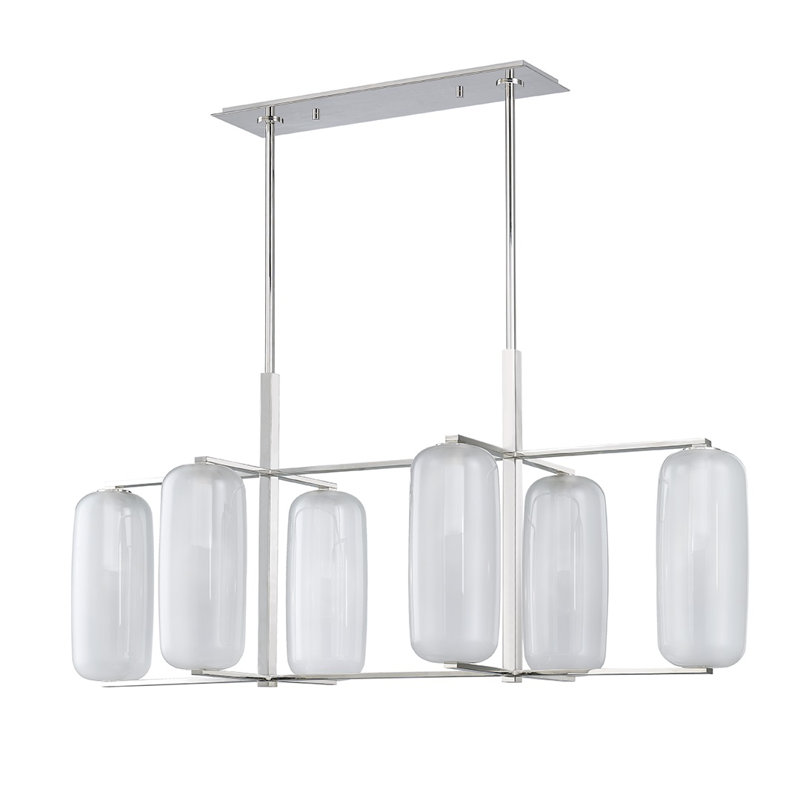 Elegant Capsule Glass & Brass Island Chandelier in Polished Nickel