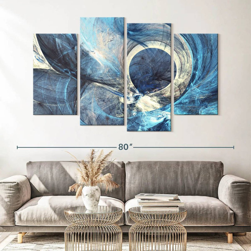 Avery gris et bleu abstrait, H 42 po x l 68 po