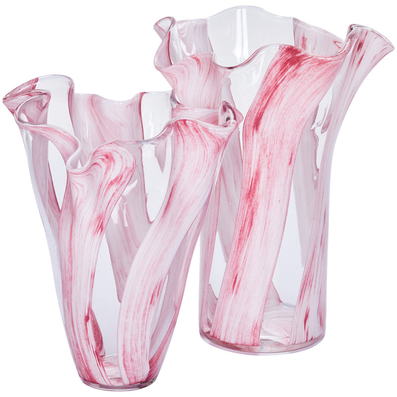  Ensemble de vases en verre à volants Mia, Rose, H 12 po x P 9 po