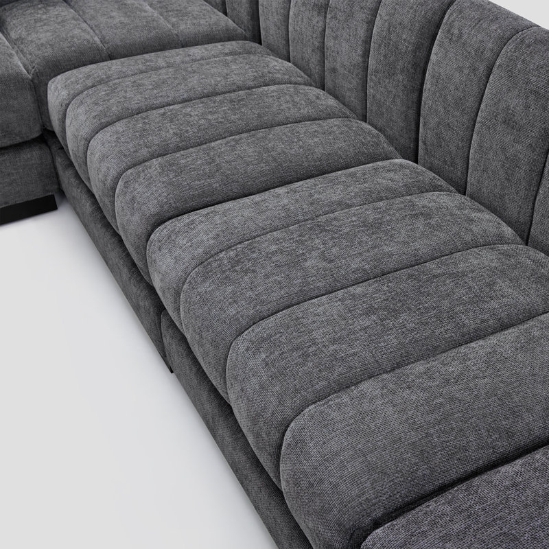Myrhn Modular Sectional,  4-Seater Contemporary Sleeper Bed with Solid Wood Base, Gray