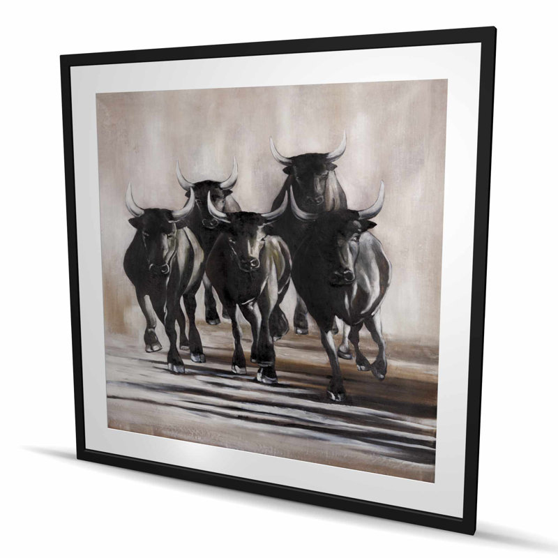 Groupe de taureaux qui courent - Reproduction matte encadrée pour la décoration intérieure
