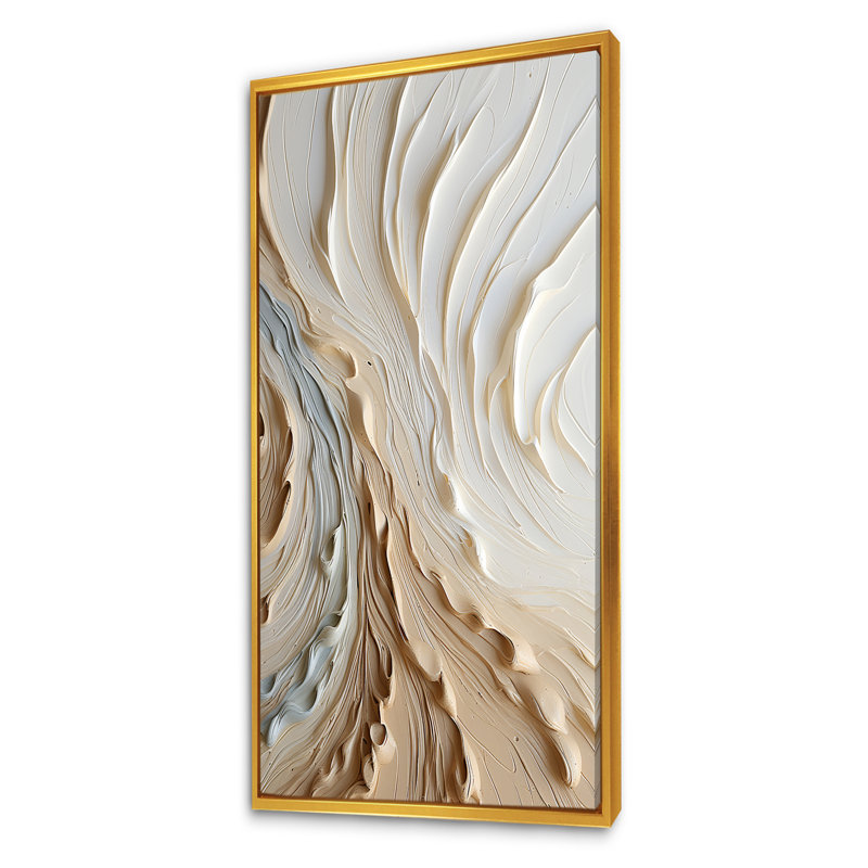 Reproduction d'art sur toile, blanc et or champagne III, Cadre flottant doré, H 60 po x l 28 po x P 1,5 po
