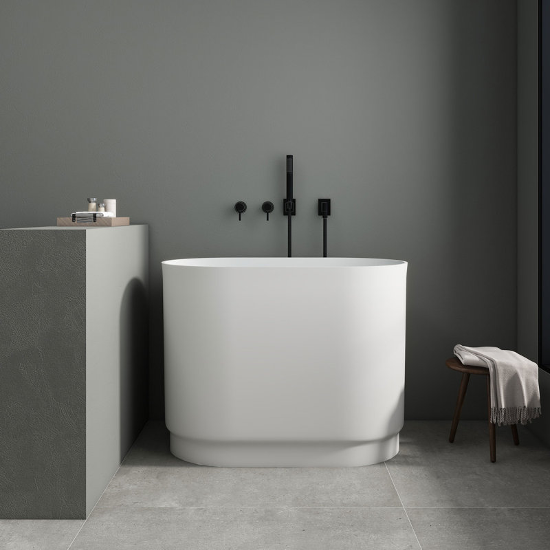 39'' X 23'' Freestanding Soaking Solid Surface Bathtub For Small Space, Matte White