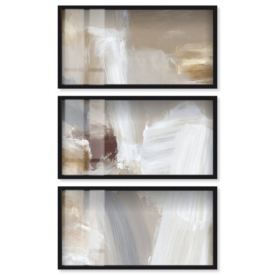 Ensemble d'art mural minimaliste « Infinite Neutral I Shadowbox Print » par Art Remedy, cadre noir, 44 x 22