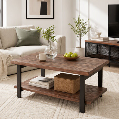 Rustic Rectangle Coffee Table with 2-Tier Storage