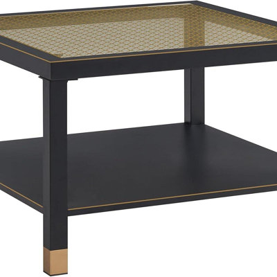 Table basse industrielle carrée - structure en acier noir mat 27,6 po et plateau en verre doré