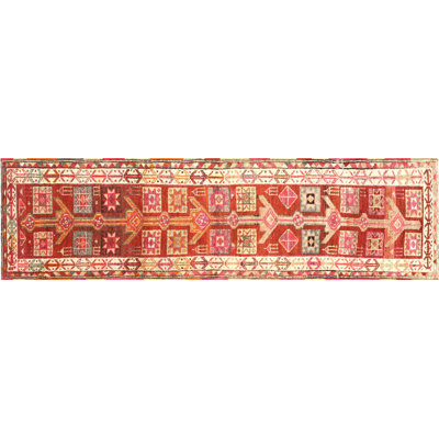 Tapis de couloir rouge unique en laine noué à la main 2 pi 9 po x 10 pi 4 po années 1960