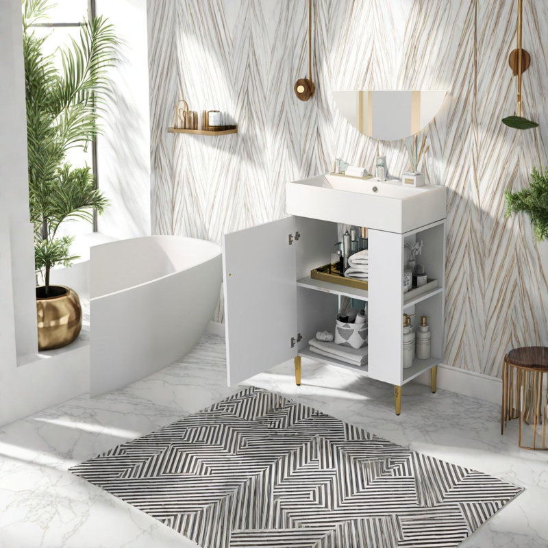 Meuble-lavabo compact compact avec lavabo en céramique, blanc