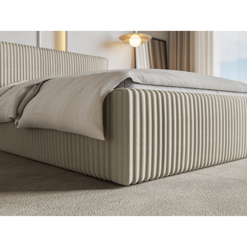Angeleen Upholstered Ottoman Storage Bed, Beige, Double (140 x 200 cm)