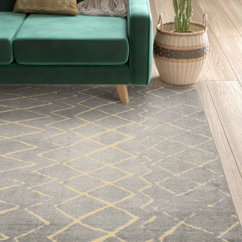 Tapis gris à motif géométrique Petit Borendy, Rectangle 7 pi 10 po x 9 pi 10 po