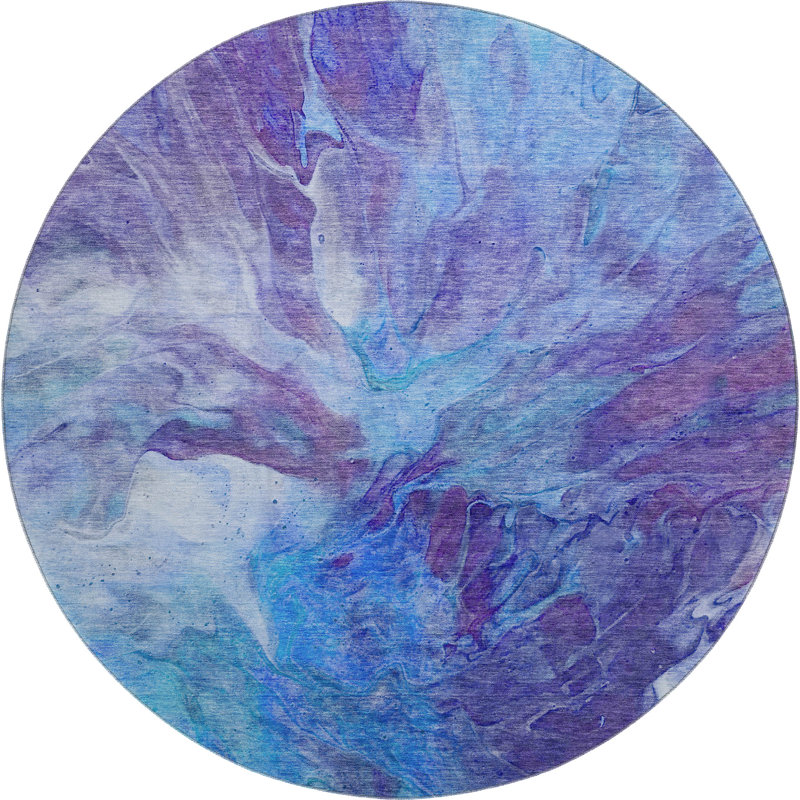 Premium Machine Washable Cerrito Blue Rug, Round 8'