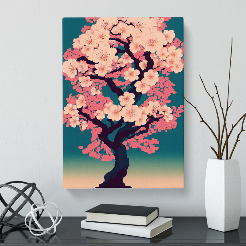 Cherry Blossom Tree Retro - Wrapped Canvas, 60cm H x 40cm W x 3cm D