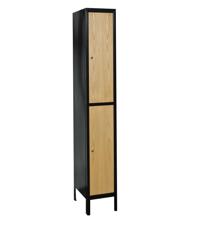 Black Metal and Red Oak Double Tier School Locker