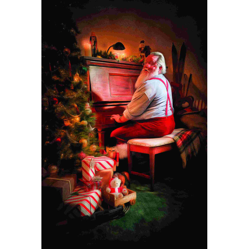Père Noël jouant du piano, H 36 po x l 24 po