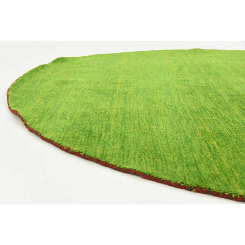Tapis vert clair en laine noué à la main Taul, Rond 9 pi 10 po
