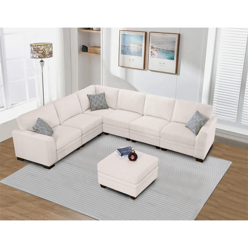 Ensemble modulaire de coin 7 pièces en velours côtelé, Velours côtelé crème