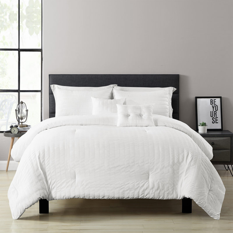 Comforter, White, King Comforter + 2 Shams + 2 Throw Pillows