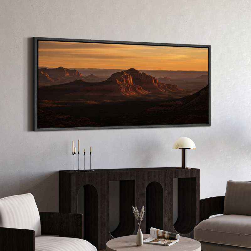 "Sedona Rock Mountains at Sunset", art mural sur toile - Photographie de paysage désertique chaleureux pour décor Sud-Ouest