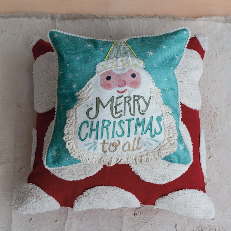 Square Multicolor Cotton Blend Embroidered Christmas Throw Pillow