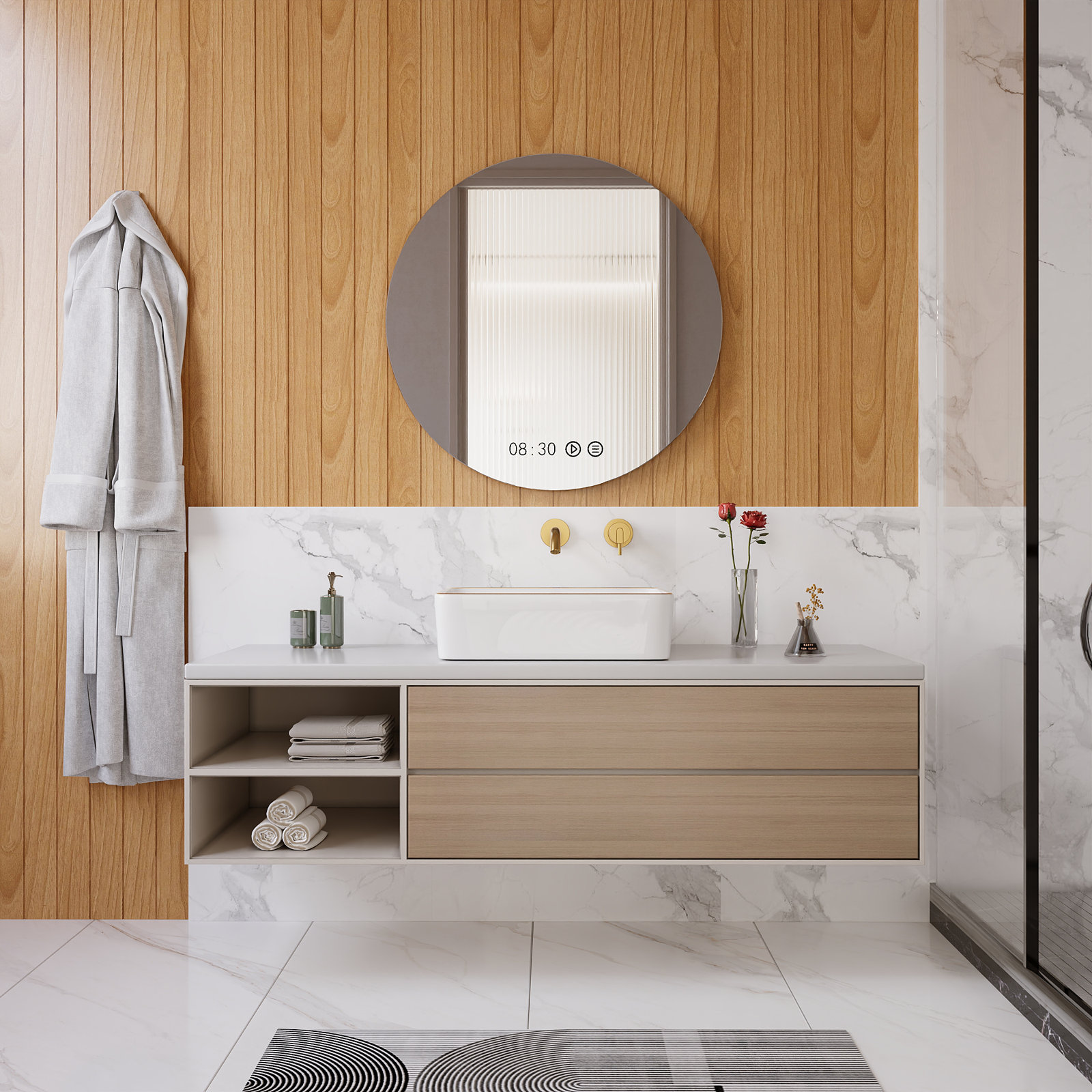Ally Rectangular Vitreous China Vessel Sink, White/Gold