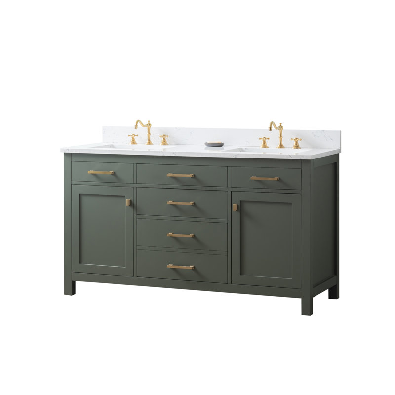 Ajhane 60" Double Vanity, Vintage Green/Brushed Gold