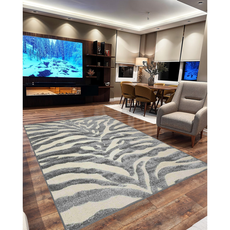 Modern Shaggy Rug Abstract Geometric Rug Indoor For Living Room Bedroom Design 1519 (5X8 (5'2"X7'5"),Grey)