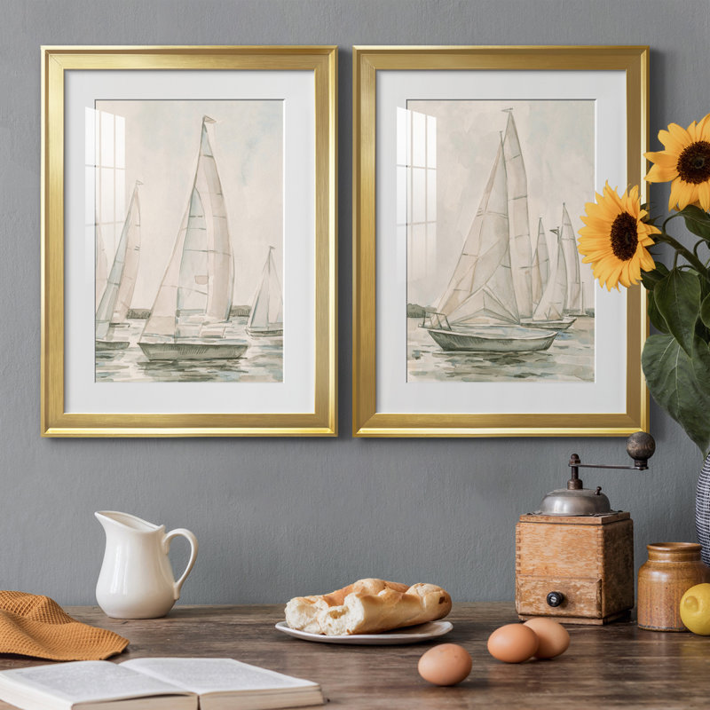 «Sail Scribble I», reproduction encadrée de qualité supérieure, prête à être accrochée, H 30,5 po x l 45 po x P 1 po, Blanc