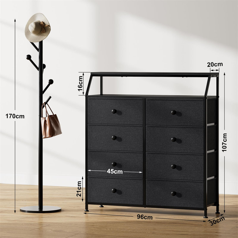 96cm W 8 - Drawer Chest of Drawers, Black