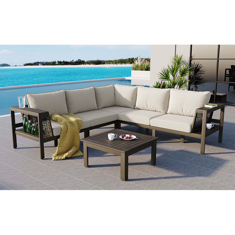 Ensemble de canapé d'extérieur en forme de L 4 pièces avec accoudoirs en filet tissé et table basse