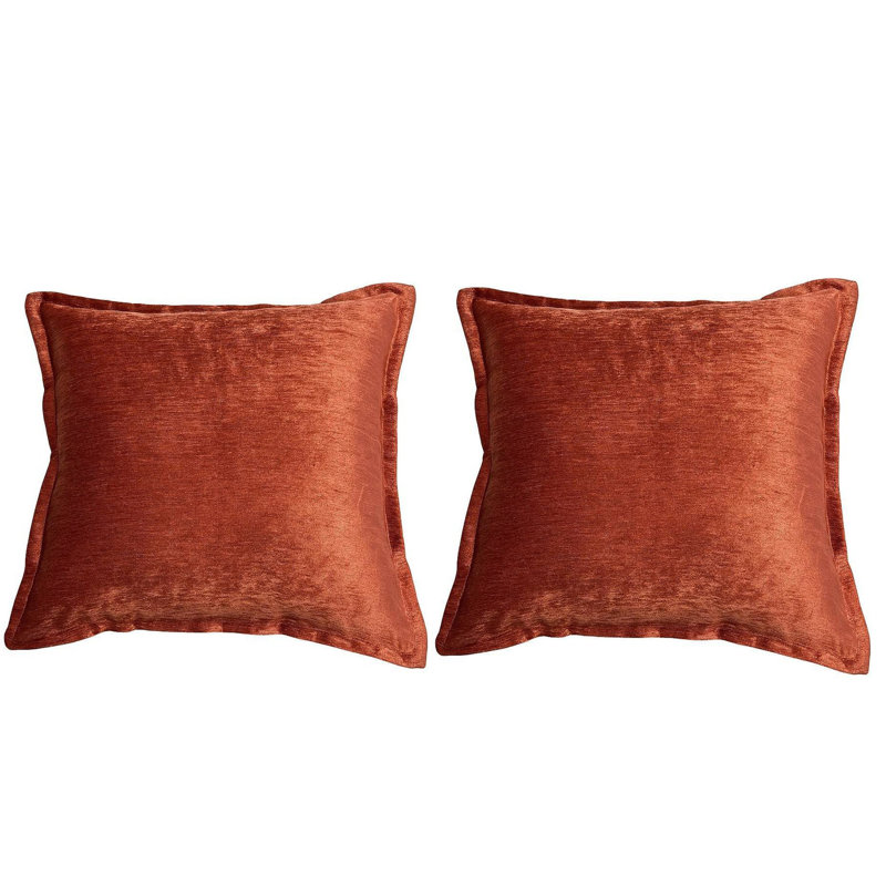 Ensemble de 2 coussins décoratifs carrés en polyester doux et brillant, couleur brun rougeâtre uni, 50 x 50 cm, avec rebord à rabat, pour canapé, lit et salon.