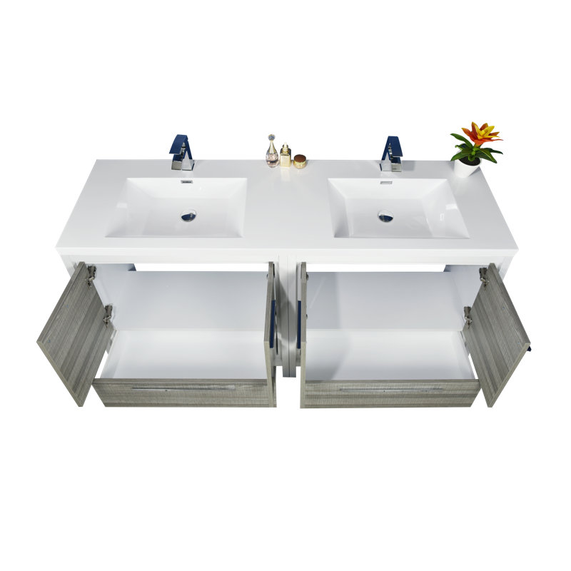 Drason 70.4'' Double Bathroom Vanity with Plastic Top, High Ash Gloss Gray