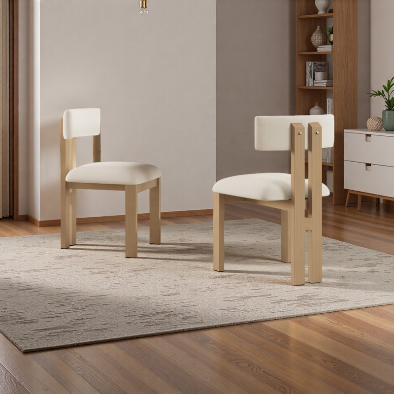 Chaises de salle à manger rembourrées sans accoudoirs avec pieds en métal (ensemble de 2), Beige, Naturel