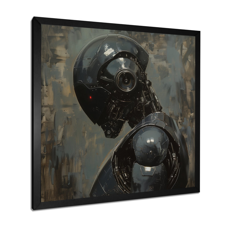Grey Metal Majesty Robot - Robots Wall Art, Black Single Picture Framed, 16" H x 16" W