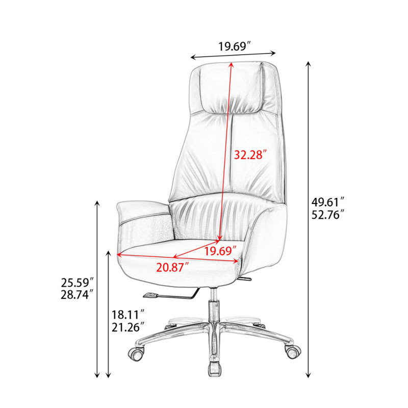 Silver adjustable Genuine Leather + Faux Leather + Aluminium Alloy Office Chair, Black