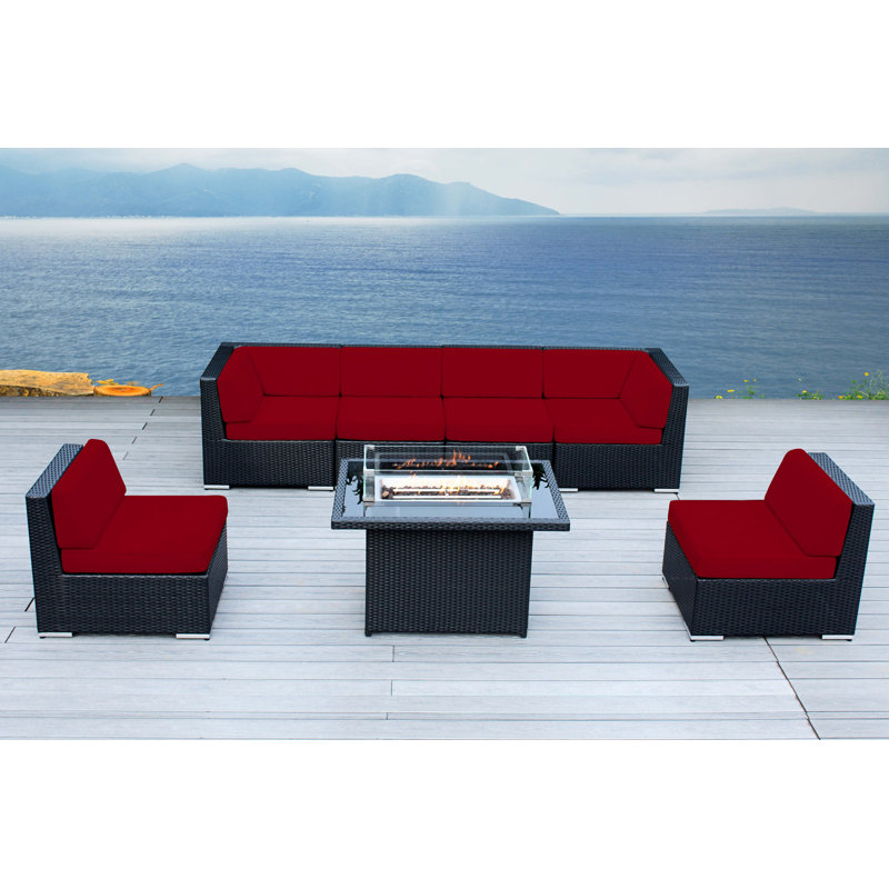 Ensemble de conversation d'extérieur pour 6 personnes avec table modulaire et foyer sans assemblage Ocean City