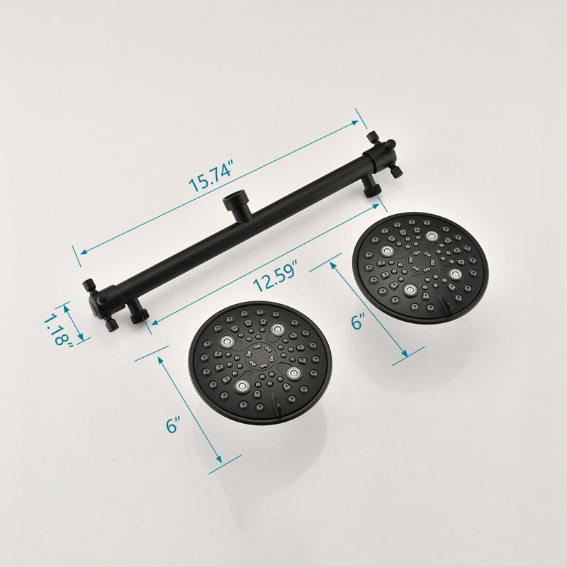 Système de douche moderne à pluie double avec têtes de douche doubles fixes, buses à angle réglable et faciles à nettoyer, finition noir mat