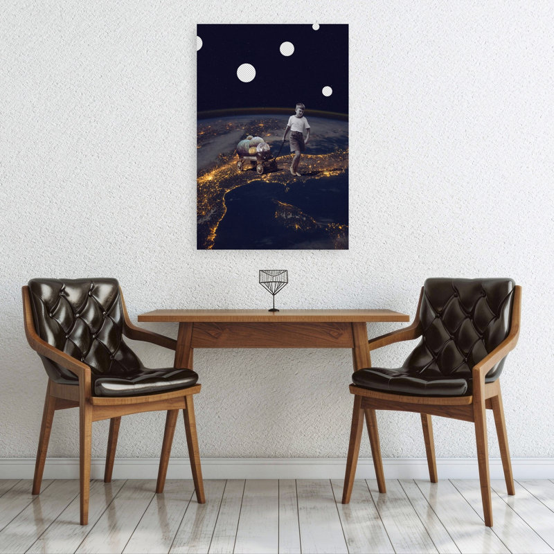 Boy'S Cosmic Journey Abstract Contemporary City Landscape Wall Art Print 1 Piece Wrapped Canvas Wall Art