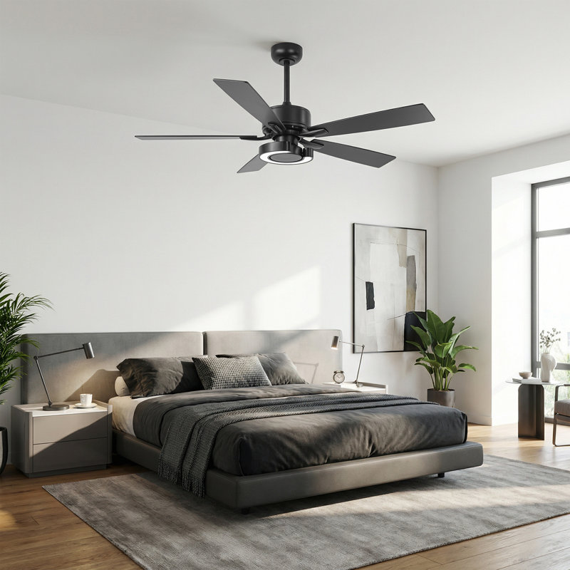52" Dimmable 3CCT LED Ceiling Fan with Remote Control 6 Speeds Reversible DC Motor Timer 4"/10" Downrods