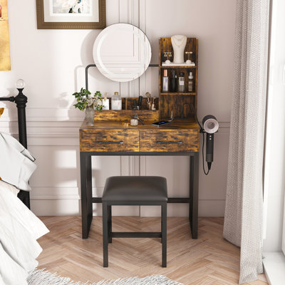 Makeup Vanity with LED Lights&3 Color and Power Outlet