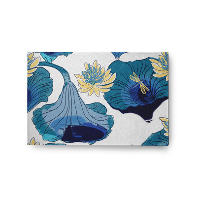 Tapis intérieur / extérieur tissé à la machine Floral en chenille bleu / jaune