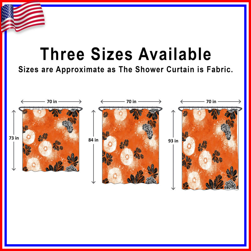 Rideaux de douche orange et noirs à motif floral extra longs, L 70 po x H 93 po