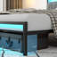 Cadre de lit en métal avec tête de lit et station de charge avec lumières DEL Cadre de lit moderne en métal pour meubles de chambre à coucher-1971806452-1971806453