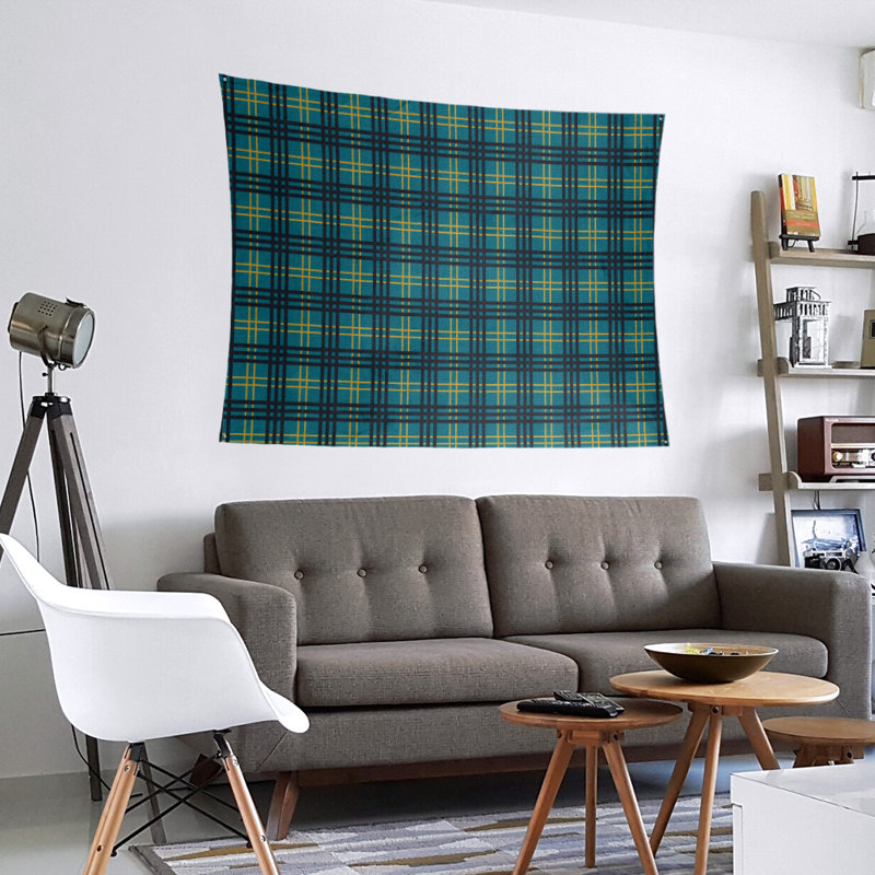 Tapisserie en microfibre Jacksonville, H 27,5 po x l 37,5 po, Bleu sarcelle / or / noir