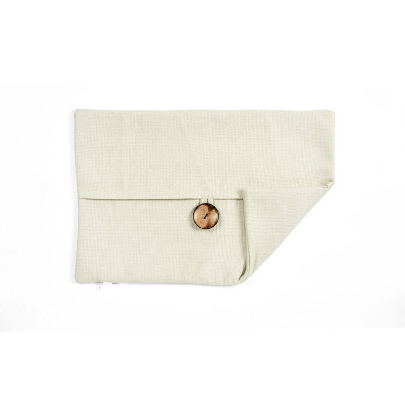 Ivory Woven Button Detail Lumbar Pillow Cover 13" x 20"