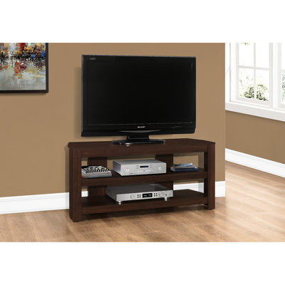 Stylish Media Stand, 42 Inch, Brown Laminate For Living Areas Modern Console, Cherry Color Spaces